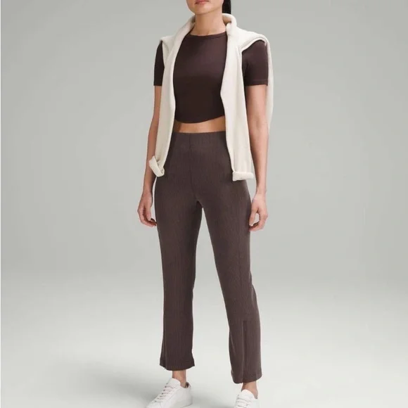 Lululemon Ribbed Softstreme Zip Leg High-Rise Crop Pant Size 14 Espresso - Picture 10 of 12